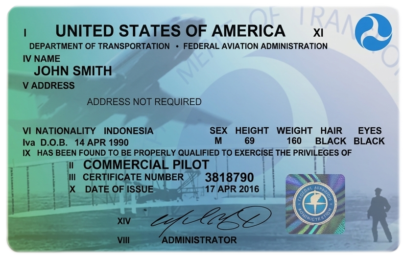FAA private pilot certificate example
